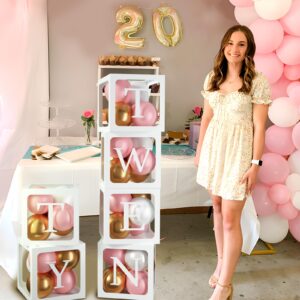 Baby Boxes with Letters for Baby Shower, 6pcs Transparent Boxes with 2 Set of A-Z+B Letter and 45pcs Balloons for Girl Baby Shower Decoration, Birthday Party Block, Bridal Shower Decor Backdrop