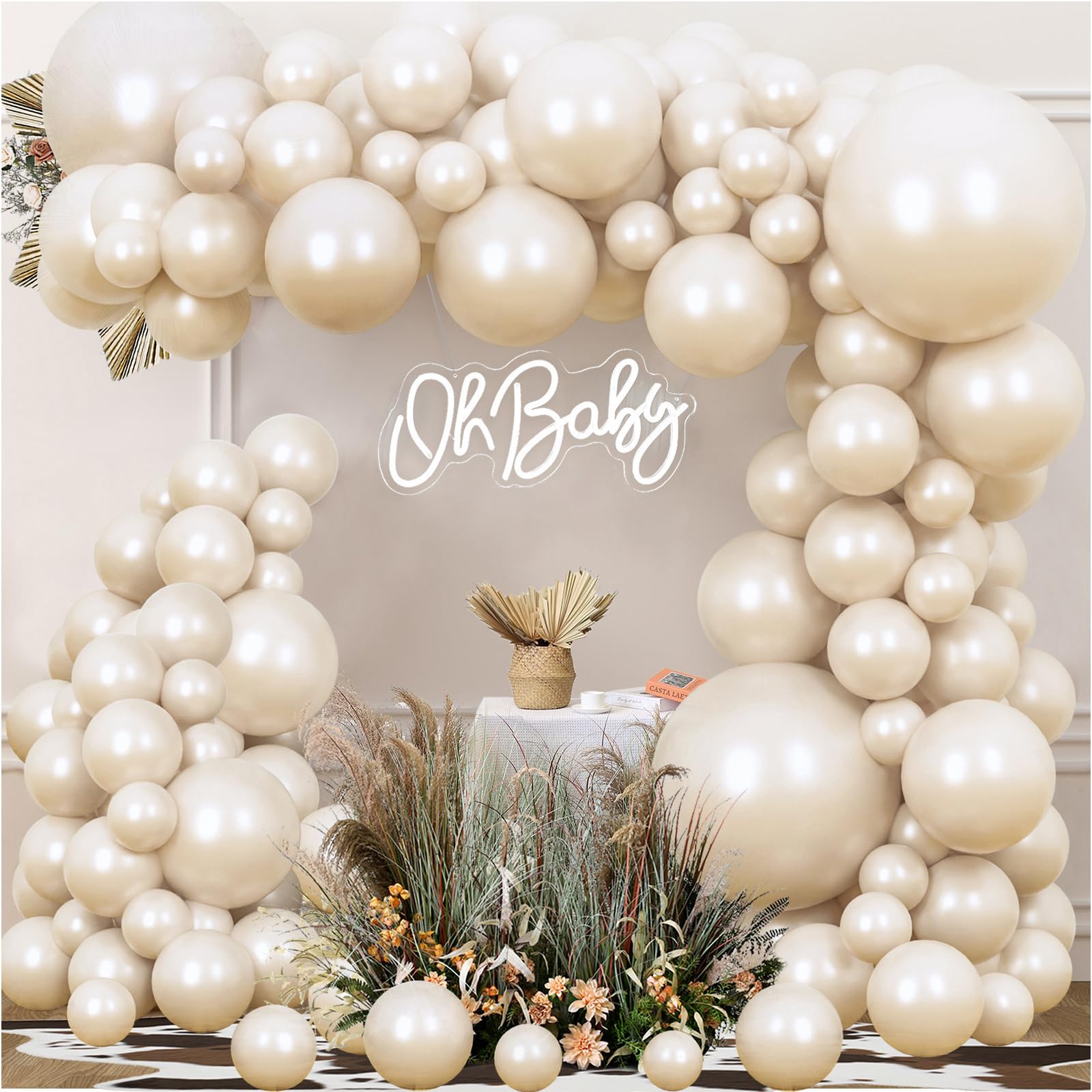 Pearl White Balloon Garland Double Stuffed Pearl White Beige Balloons 18/12/10/5 Inch Different Sizes for Baby Shower Birthday Wedding Bridal Shower Decorations Party Supplies