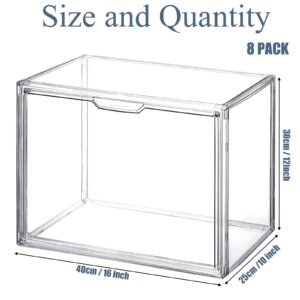 Geetery 8 Pack Large Acrylic Display Case with Magnetic Door Clear Purse Handbag Storage Box Plastic Storage Organizer for Closet Stackable Shoe Box Dustproof Showcase for Wallet Book Toy Clutch