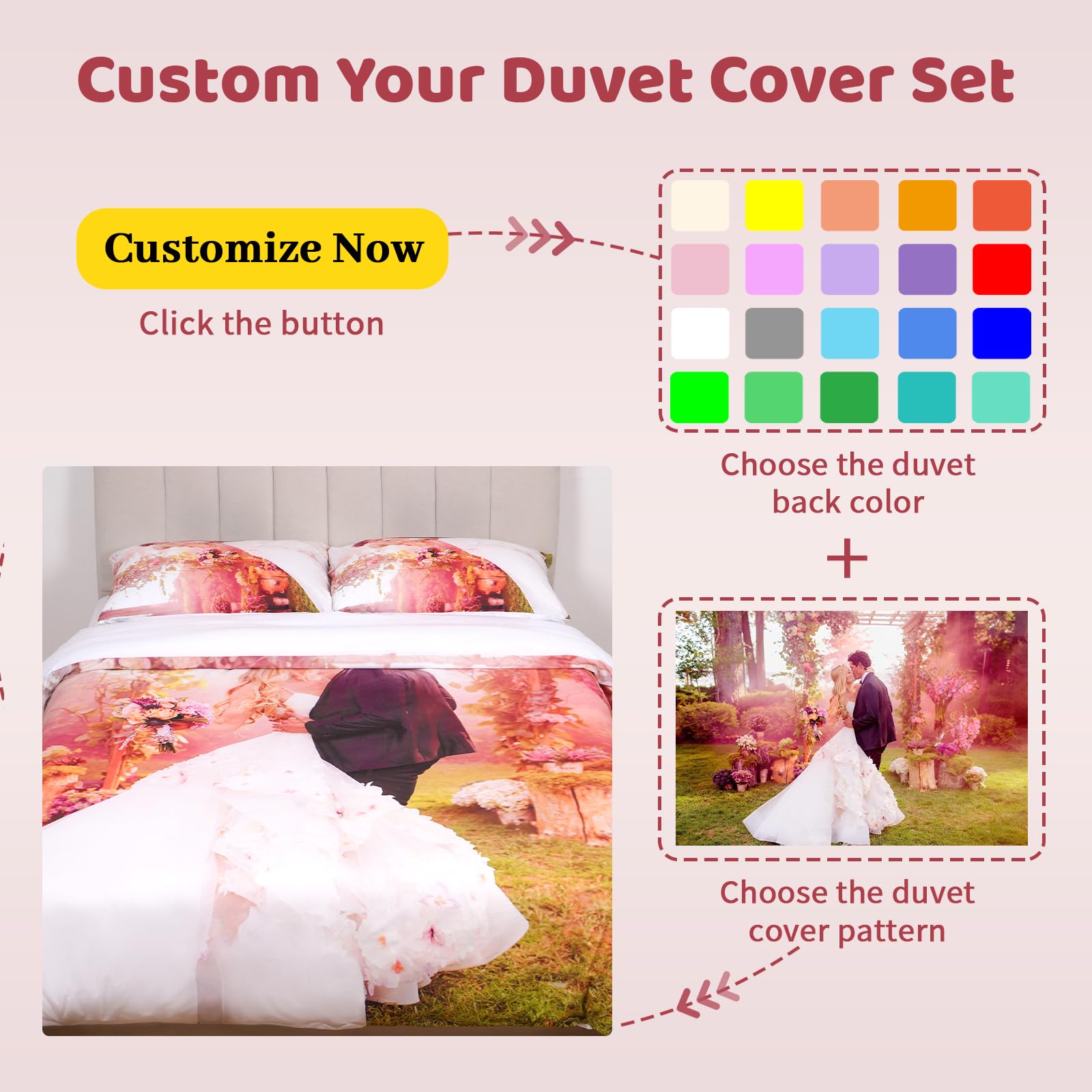 Livole Custom Comforter Cover Set with Photo&Text, Personalized Bedding Set Upload Images, Customized Duvet Cover Set with 2 Pillowcases, Customize Gift for Boys Girls, Cal-King (No Comforter)