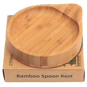 spoon rest for stove top, bamboo wood spoon holder for kitchen counter for preventing sauce spillage, round utensil rest for spatula/coffee spoons/forks, kitchen accessories with rustic home décor