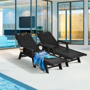 nalone Chaise Lounge Set of 2 Outdoor with 5-Position Adjustable Backrest, HDPE Lounge Chair for Outside Supports Up to 400 LBS, Pool Lounge Chairs for Patio Poolside Deck Beach Backyard (Black)