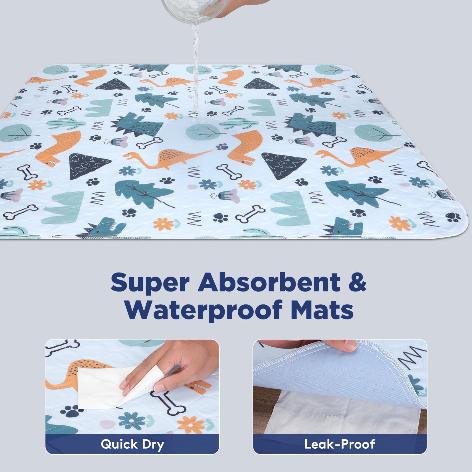 Washable Pee Pads for Dogs, Extra Large 72"x72" Super Absorbent Reusable Training Dog Pads, 100% Waterproof Non-Slip Dog Mat for Training, Whelping, Housebreaking, Incontinence, for Playpen, Crate