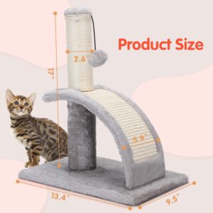 Nobleza Cat Scratching Post for Indoor Cats, Durable Natural Sisal Rope Cat Scratch Post with Cat Self Groomer, Sturdy Cat Scratcher Post for Kittens Small Cats with Funny Hanging Ball, Light Grey