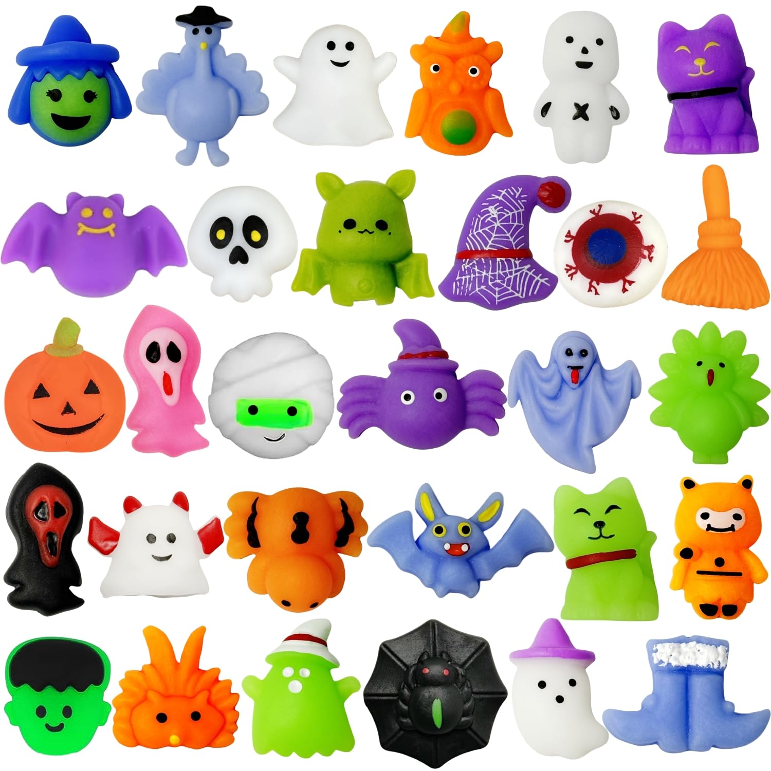 Halloween Mochi Squishy Toys 30 PCS, Squishies Halloween Toys Halloween Party Favors for Kids, Halloween Treat Bags Goodie Bag Fillers, Halloween Treats Classroom Prizes Mini Kawaii Stress Relief Toys