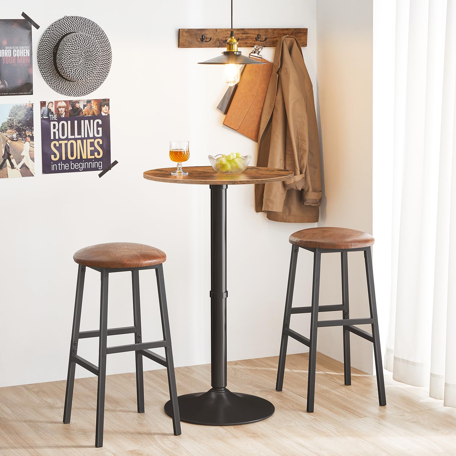 HOOBRO Round Bar Table, 35" Tall Pub Table, Cocktail Table with Base, Stable Counter Table with Non-Slip Base for Narrow Space, Bar Height Table for Kitchen, Easy to Assemble, Rustic Brown BF57BT01