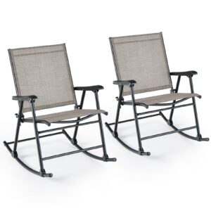 tangkula folding rocking chair set of 2, patio rockers with breathable seat fabric & sturdy metal frame, smooth rocking motion, heavy-duty outdoor rocker for backyard, front porch, poolside