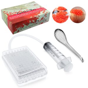 caviar maker box, spherification dropper, spherical caviar dispenser rapid popping molecular gastronomy kit with caviar spoons, suction tray & syringe (caviarmakerbox)