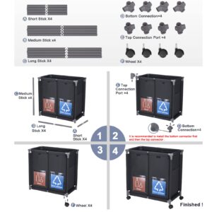 Hivexagon 2 in 1 Garbage Recycle Sorting Basket,2 Cover Top Compartments with Wheels,2 Front Transparent Display Pockets 110L Large Capacity Perfect for Kitchen Office