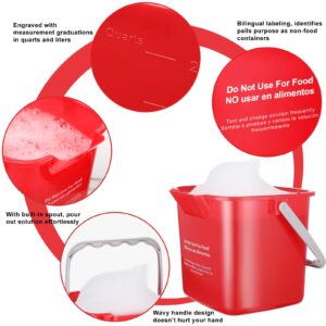 Uiifan 6 Pcs 8 Quart Cleaning Bucket Small Sanitizing Square Bucket Detergent Pail for Home Commercial Restaurant Kitchen Office School (Red)