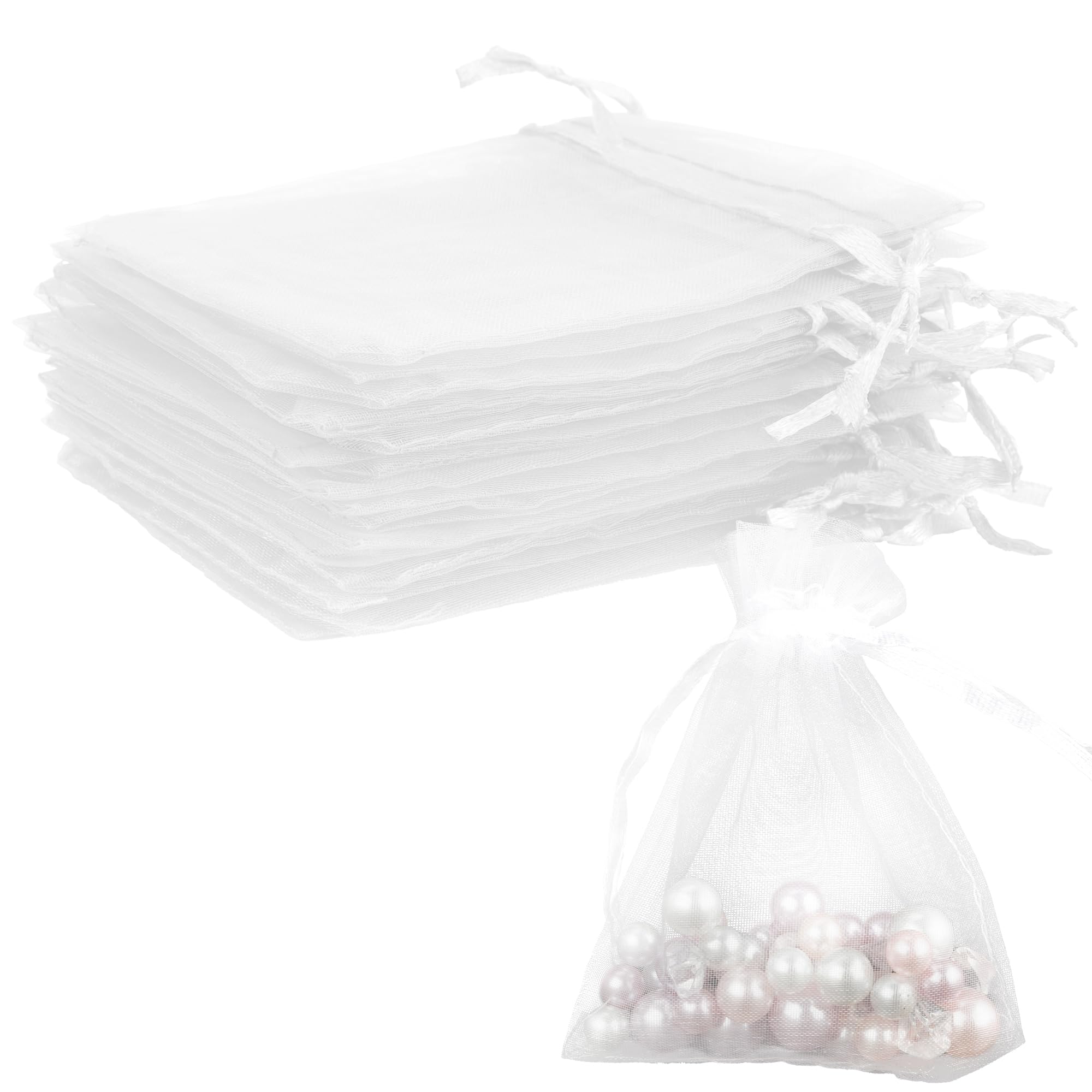 Organza Bags, White Organza Bags, 50Pcs, Sheer Organza Bags 3 x 4 inch, Jewelry Gift Bags, Party Favor Bags with Drawstring, Mesh Gift Pouches Mini Candy Bags for Wedding Christmas Party