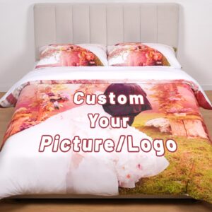 livole custom comforter cover set with photo&text, personalized bedding set upload images, customized duvet cover set with 2 pillowcases, customize gift for boys girls, cal-king (no comforter)