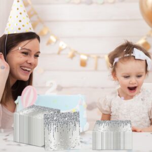 50PCS Silver Party Paper Napkins Silver Happy Birthday Napkins Supplies Silver Glitter Party Napkins Decorations Diamond Theme Party Napkins for Adults Kids Birthday Wedding Bridal Shower Party Favors