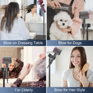 Hands Free Hair Dryer Stand Holder - 61in Adjustable Height Blower Stand Holder Floor Stand, Heavy Duty Metal Blow Dryer Stand with Heavy Base, 180° Rotatable Lady Hair Drying Holder for Women Pets