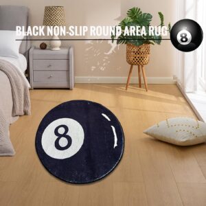 8 Ball Rug, 32" Black Round Area Rug, Cute Black Floor Rug Doormat, Billiard 8 Ball Carpet, Eight Ball Rug Absorbent&Soft Bath Mat for Living Dining Dorm Room Bedroom Decor (40")