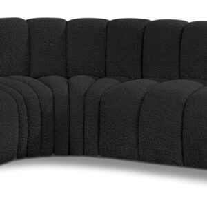 Meridian Furniture 102Black-S5C Arc Collection Modern | Contemporary Modular Sofa with Rich Black Boucle Fabric, Deep Channel Tufting, Modular Design, 127" W x 61" D x 30" H, Black