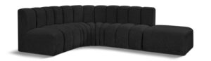 meridian furniture 102black-s5c arc collection modern | contemporary modular sofa with rich black boucle fabric, deep channel tufting, modular design, 127" w x 61" d x 30" h, black