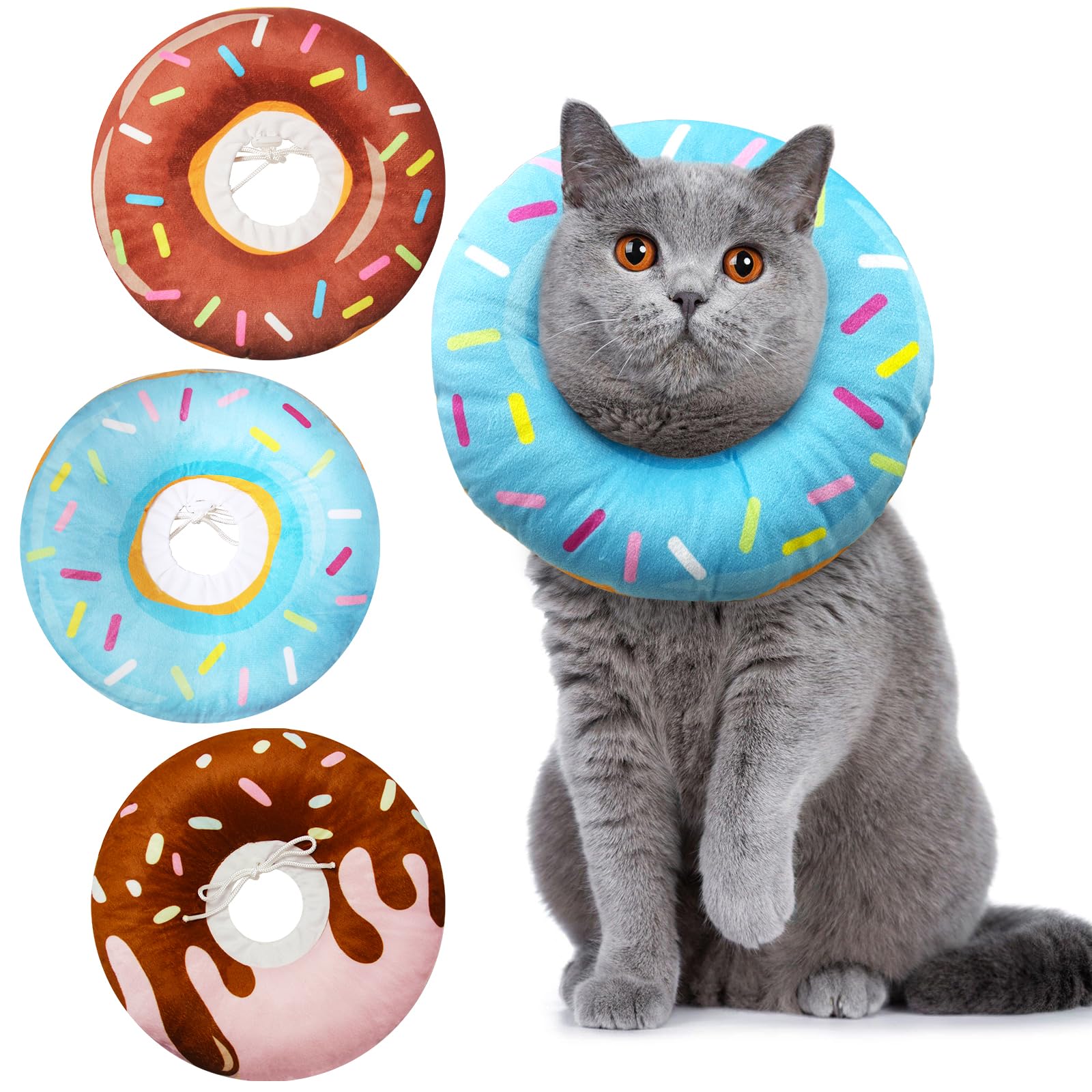 3 Pieces Cat Cone Collar Soft, Cat Donut Collar, Adjustable Cat Surgery Collar for Wound Healing, Elizabeth Collars are Suitable for Cats, Kittens, Puppies, Puppies After Surgery