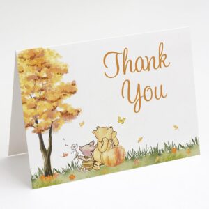 Winnie the Pooh Baby Shower Thank You Cards Pooh Bear Cute Cartoon Storybook Autumn Fall Leaves Pumpkin Piglet Nostalgic Unisex Gender Neutral Printed Cards (24 Count)