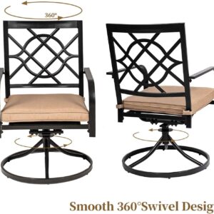 SUNCROWN Outdoor Dining Swivel Chairs Set of 4, Metal Frame Patio Chair Rocker with Brown Cushion for Garden, Bistro, Backyard