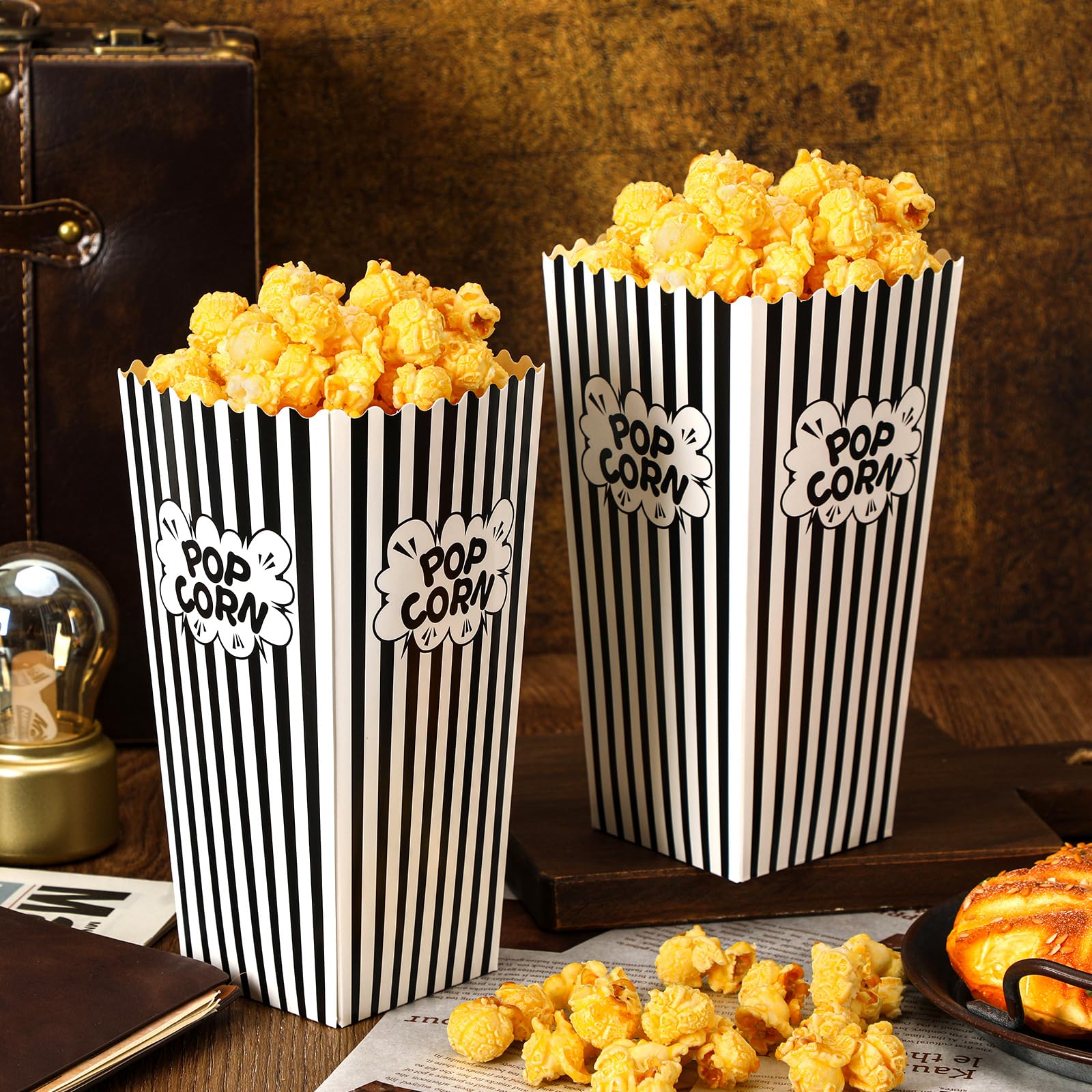 Popcorn Boxes, DECYOOL 30 Movie Night Popcorn Paper Buckets 7.88 Inches Tall Large & Holds 46Oz Capacity Popcorn Bags Individual Servings for Home,Carnival Party, Supplies