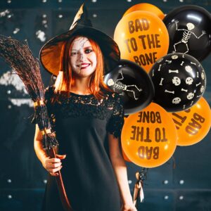 HOUSE OF PARTY 50pcs Halloween Skeleton Balloons | 12inch Black Orange Skull Latex Balloon Day of The Dead Party Supplies | Halloween Party Balloons for Malls, Bars, Homes Halloween Party Decorations