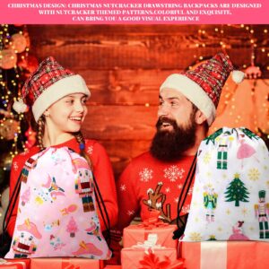 Sweetude 24 Pcs Christmas Nutcracker Drawstring Bags Xmas Nutcrackers Soldier Backpack Bulk String Funny Gift Sackpack