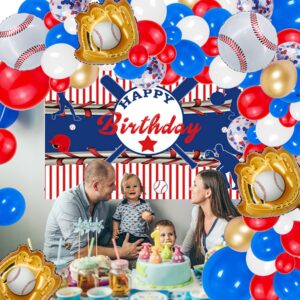 Baseball Party Balloons, Baseball Foil Mylar Balloons for Baby Shower Party Decor Baseball Glove Jumbo Balloons Baseball Bat Balloons for Birthday Sports Theme Supplies,Confetti Red and Blue Balloon