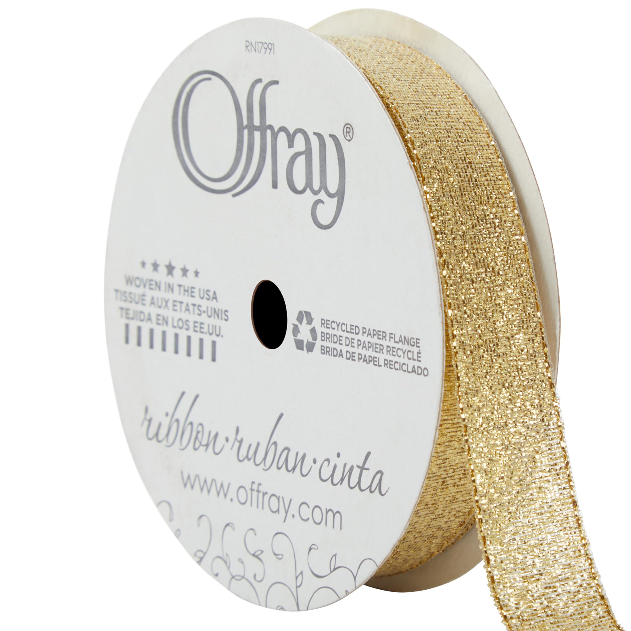 Offray Metallic Galena Craft and Decorative Ribbon, 5/8" Wide, 9-Foot Spool, Gold (155224)