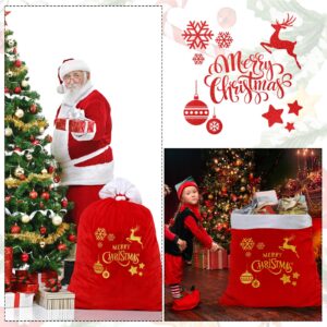 Abbylike 2 Pcs Christmas Jumbo Santa Gift Sacks with Drawstring Extra Large Velvet Bag Oversized Gift Bag with Reindeer Snowflake for Christmas Holiday Gift Giving and Party Decor, 27 x 40 Inch (Red)