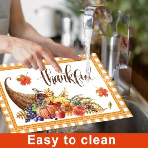 Thanksgiving Placemats Set of 6 Thanksgiving Day Plastic Table Mats Welcome Fall Place Mats Washable Vinyl Rustic Holiday Table Decoration for Indoor Outdoor Autumn Party Kitchen Dining Table