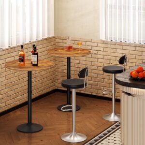 HOOBRO Round Bar Table, 35" Tall Pub Table, Cocktail Table with Base, Stable Counter Table with Non-Slip Base for Narrow Space, Bar Height Table for Kitchen, Easy to Assemble, Rustic Brown BF57BT01