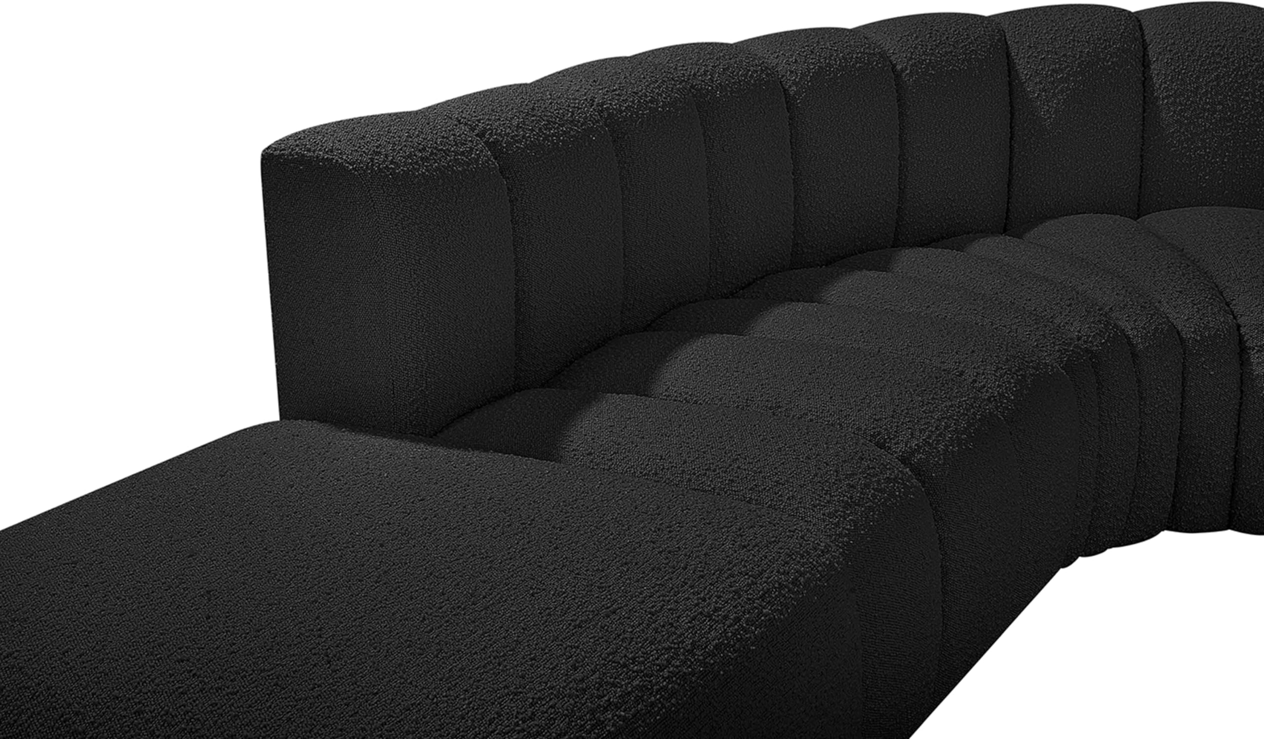 Meridian Furniture 102Black-S5C Arc Collection Modern | Contemporary Modular Sofa with Rich Black Boucle Fabric, Deep Channel Tufting, Modular Design, 127" W x 61" D x 30" H, Black