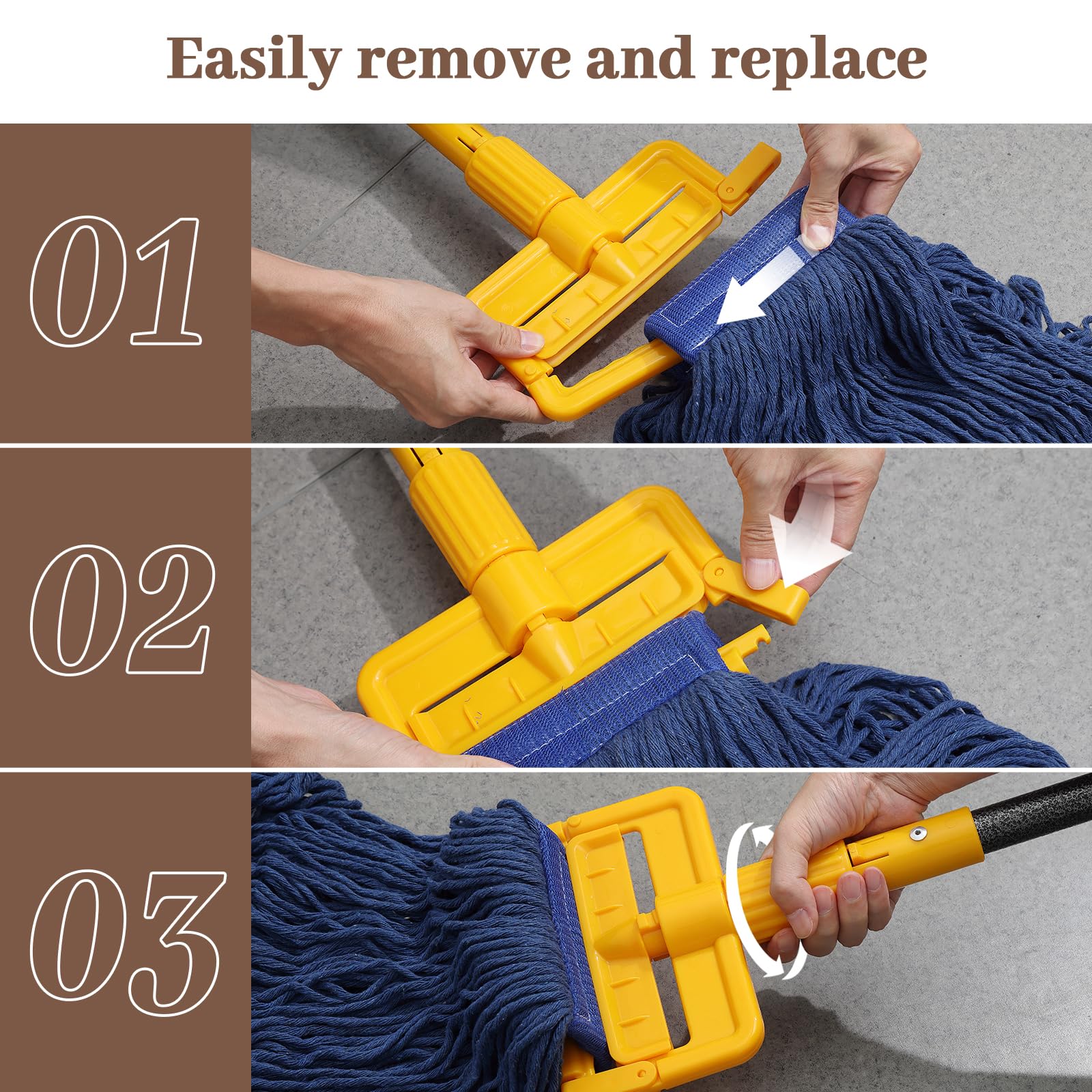 FLY HAWK Mop Handle Commercial Heavy Duty - 60 inch Metal Commercial Mop Stick,Side Gate Mop Head Replacement Holder for Floor Cleaning,Clamp Mop Handle Quick Change for Wet Mop (1)