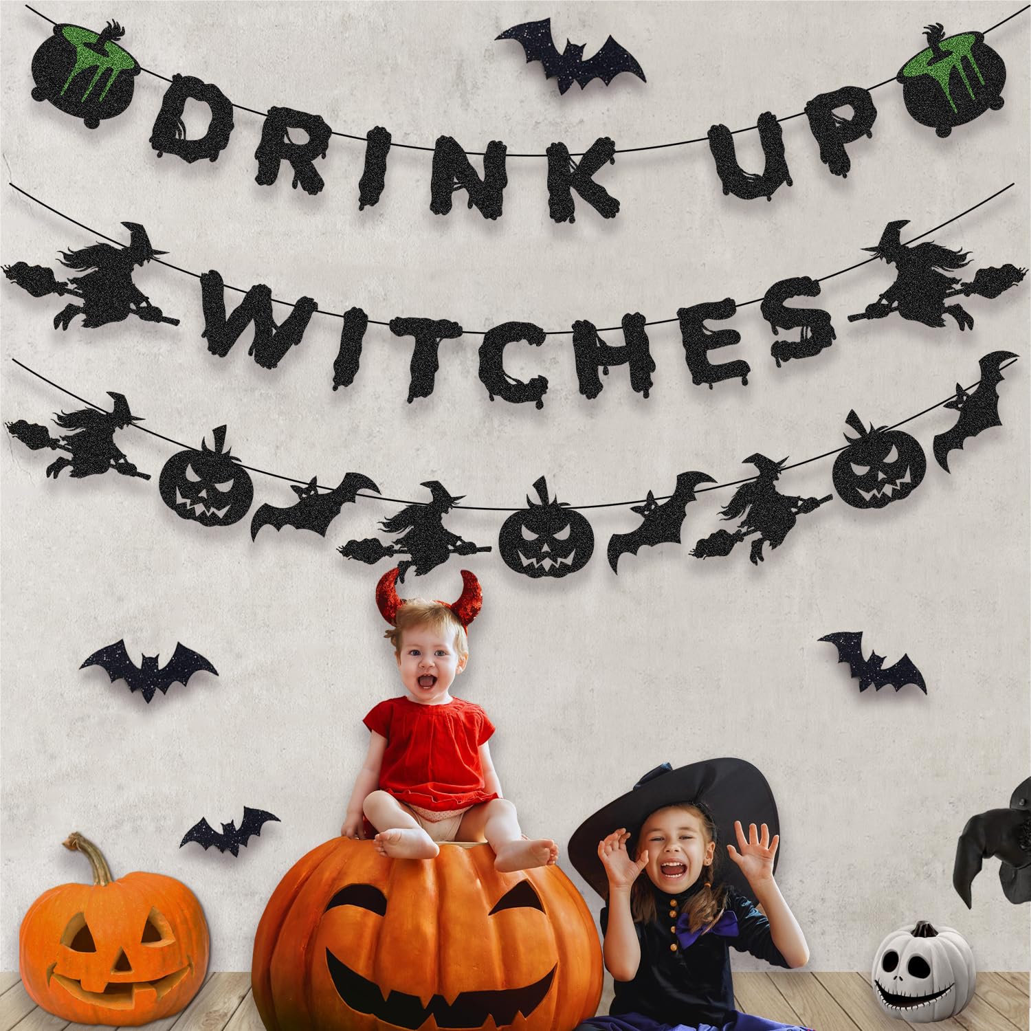 KOKAR Halloween Party Decorations - Drink Up Witches Banner and Halloween Garland with Halloween Bats, Pumpkin for Hocus Pocus Decorations, Witch Decor, Halloween Decorations