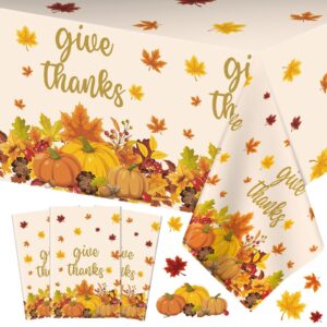 3 pcs thanksgiving tablecloth - give thanks plastic table cloth disposable rectangular fall pumpkin maple leaves table cover for thanksgiving day party decorations table decor supplies,108 x 54 inch