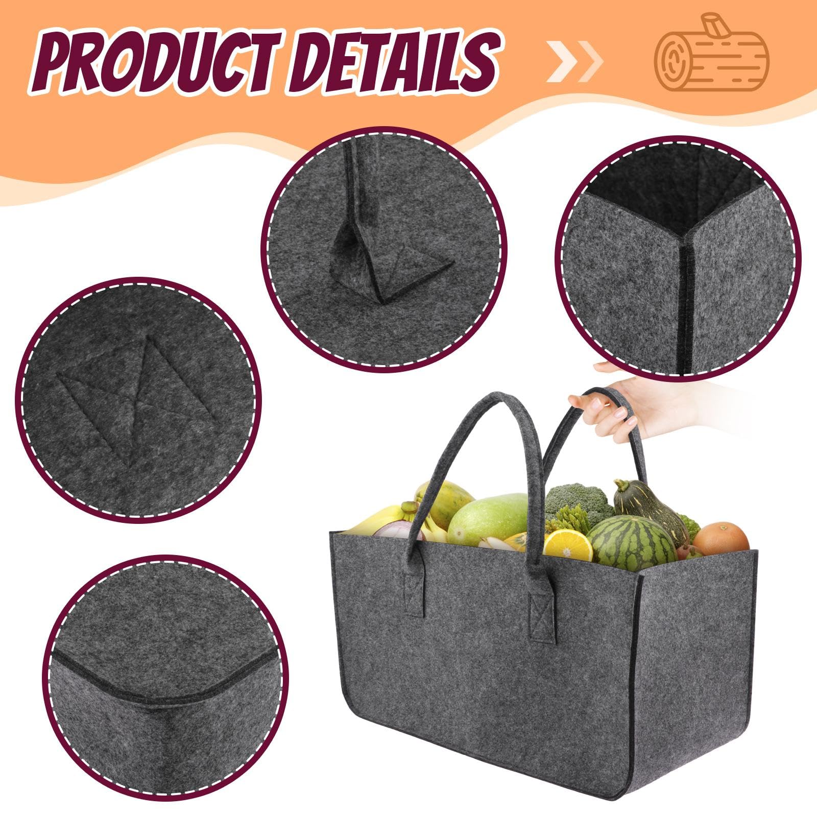 Felt Folding Storage Bin Collapsible Storage Basket 20x10x10" Large Rectangle Shelf Organizer Box for Keepsake Toy Wardrobe Bookshelf Office , dark gray