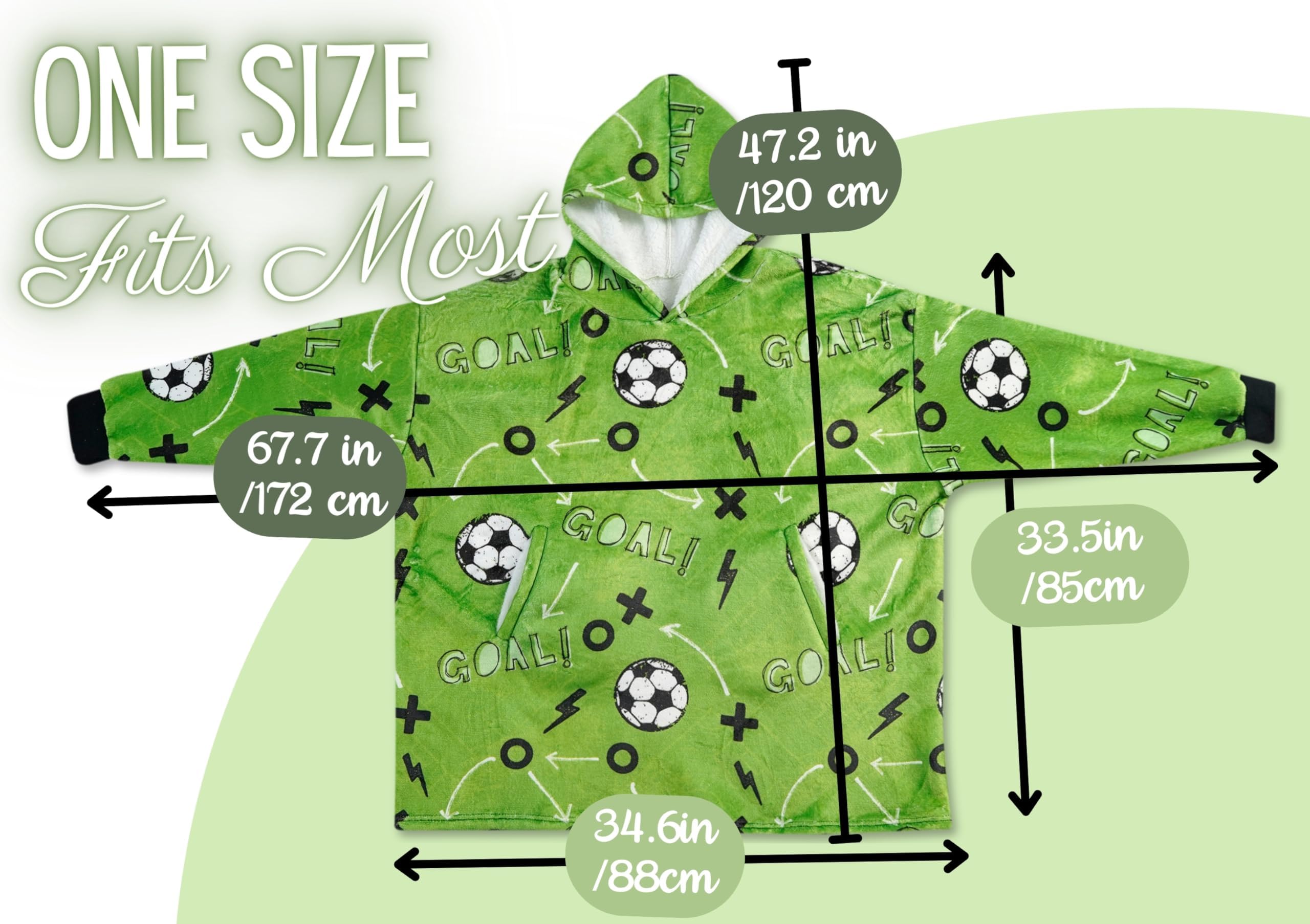 Soccer Gifts for Men, Boys, Girls, Wearable Blanket Hoodie, Oversized Flannel Hooded Blanket, Plush, Cozy, Warm, Soft, One Size