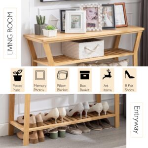 Nnewvante Bamboo Console Table Behind Couch, Entryway Table with Shelves, 3 Tier Narrow Sofa Table for Hallway, Living Room, Foyer 38.6"x11.8"