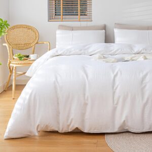 levoo 100% linen duvet cover queen size pure natural french flax linen duvet cover soft comfy breathable durable 3 pcs linen bedding set with 1 duvet cover linen 2 linen pillowcases (queen, white)