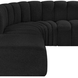 Meridian Furniture 102Black-S5C Arc Collection Modern | Contemporary Modular Sofa with Rich Black Boucle Fabric, Deep Channel Tufting, Modular Design, 127" W x 61" D x 30" H, Black