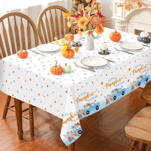 Nefelibata 3Pcs Blue Pumpkin Baby Shower Tablecloths A Little Pumpkin is On The Way Plastic Table Cover Party Supplies for Fall Halloween Thanksgiving Boy Baby Shower Party Decor