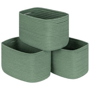 kriitools green 3 pack shelf cube storage organizer bins,decorative closet storage basket for organizing,skin-friendly rope basket for shelves,rectangular woven basket for living room