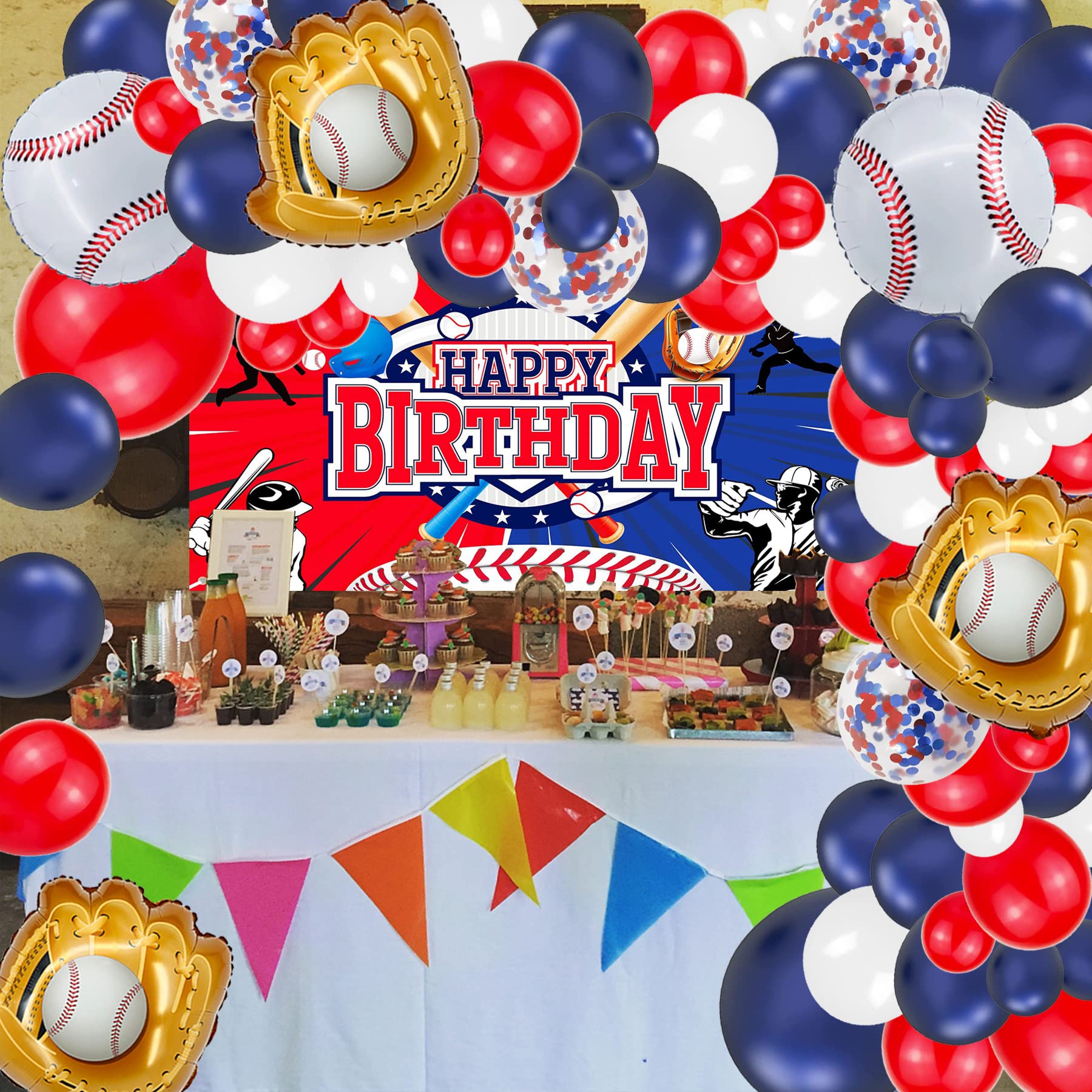 Baseball Party Balloons, Baseball Foil Mylar Balloons for Baby Shower Party Decor Baseball Glove Jumbo Balloons Baseball Bat Balloons for Birthday Sports Theme Supplies,Confetti Red and Blue Balloon