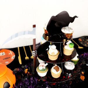 Halloween Cupcake Holder, 3-Tier Grim Reaper Theme Cardboard Cupcake Stand, Dessert Tower Display Baby Shower Party Supplies Decoration