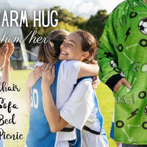 Soccer Gifts for Men, Boys, Girls, Wearable Blanket Hoodie, Oversized Flannel Hooded Blanket, Plush, Cozy, Warm, Soft, One Size