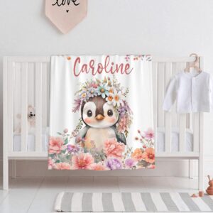 Custom Baby Name Penguin Blanket Soft Flannel Fuzzy Warm Plush Lightweight Throw for Couch Sofa Bed Office Camping Good Gift for Kid Boy Girl Teen 40''x 50'' for Kids/Child