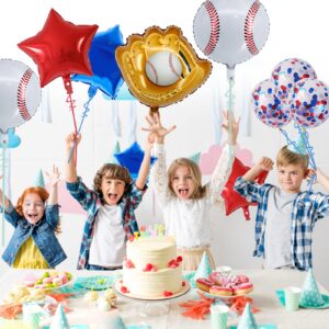 Baseball Party Balloons, Baseball Foil Mylar Balloons for Baby Shower Party Decor Baseball Glove Jumbo Balloons Baseball Bat Balloons for Birthday Sports Theme Supplies,Confetti Red and Blue Balloon