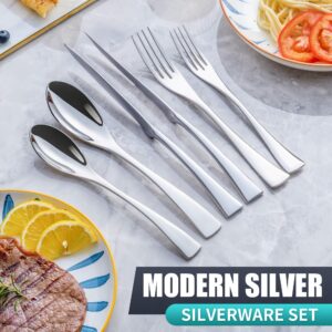 Joincook 24 Pieces Silverware Set with Steak Knives Service for 4,Modern 18/10 Stainless Steel Flatware Cutlery Set,Utensil Set for Home Restaurant Hotel,Mirror Polished,Dishwasher Safe