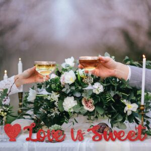 Love is Sweet Wedding Table Decor Wooden Love Sign for Dessert Wedding Sweetheart Table Decorations for Photo Props Wooden Love Letter Table Decorative(Glitter Red)